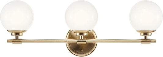 Kichler Benno 3-Light Vanity, Modern Light with Opal Glass in Champagne Bronze, for Bathroom or Powder Room (8.75" x 24.5"), 55172CPZ