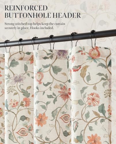 jinchan Linen Shower Curtain for Bathroom with 12 Hooks, Beige, 70x72