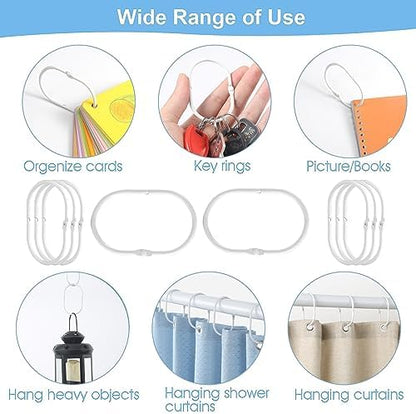 Goowin Shower Curtain Rings, 12 Pcs Shower Curtain Hooks, Oval Snap Shower Rings for Curtain, Metal Shower Curtain Rings Rust Proof, Glide Smoothly Shower Hooks for Shower Curtain Rod (White)