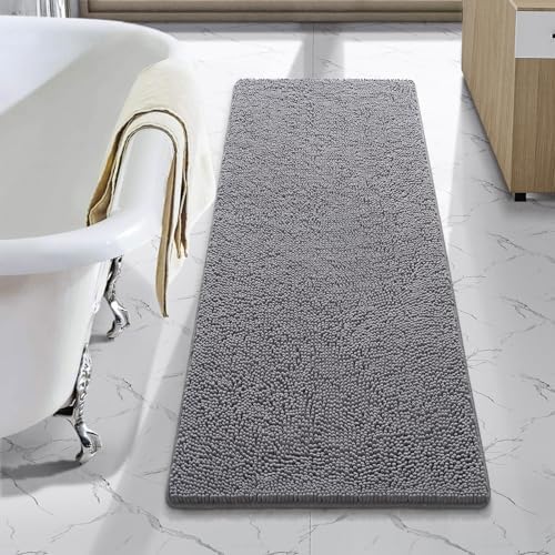 LOCHAS Luxury Bathroom Rug Shaggy Bath Mat 48 x 17 Inch, Gray