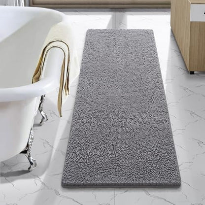 LOCHAS Luxury Bathroom Rug Shaggy Bath Mat 48 x 17 Inch, Gray