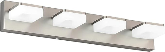 LED Vanity Light Fixture for Bathroom, 4-Light Brushed Nickel Bathroom Light Over Mirror, Modern Vanity Lighting Wall Light Fixtures