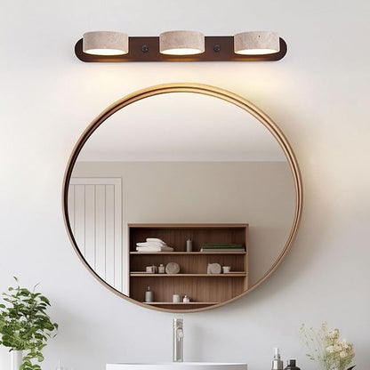 Yellow Travertine Vanity Light, 19.69" Wabi Sabi Modern Wooden Bathroom Light 360° Rotatable Natural Stone Lampshade Wall Lighting Fixture Over Mirror for Bathroom Farmhouse Home Decor 3 Lights