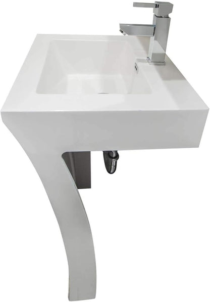 7-Shape Cedar Falls Modern Vanity Pedestal Sink, White, By Fine Fixtures
