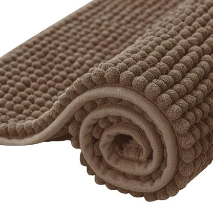 SUBRTEX Bathroom Rugs, 24" x 36" Chenille Bath Rug Soft Short Plush Bath Mat Soft Shower Mat Water Absorbent Shower Mat Quick Dry Machine Washable, Brown