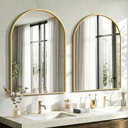 AMOISE Arched Bathroom Mirror for wall, 40"x30" Vanity Mirror, Gold