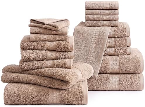LANE LINEN Towel Set Quick Dry 100% Cotton 18 Piece Soft Absorbent - Taupe
