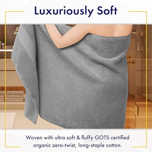 Alusa Home 100% Organic Zero-Twist Cotton Towels - GOTS Certified Luxury Bath Towels - Ultra Soft & Plush 700GSM Long-Staple Cotton - 6 Piece Towel Set (Pewter Grey)