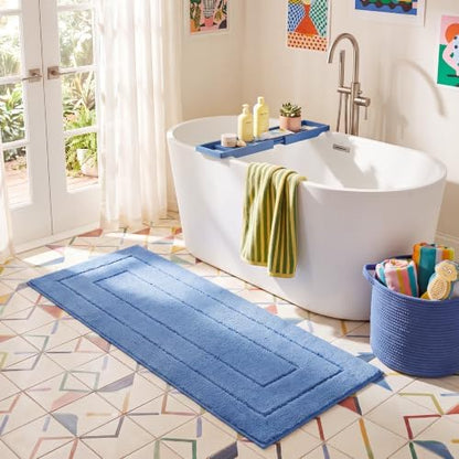 GRANNY SAYS Blue Bathroom Runner Rug 24" x 59", Soft Microfiber Bath Mat
