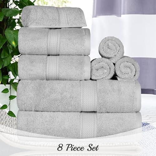 SUPERIOR Egyptian Cotton Ultra Plush & Absorbent, 8 Piece Set, Silver