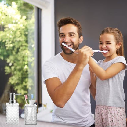 2 Piece Bathroom Accessory Set, Clear Soap Dispenser and Toothbrush Holder