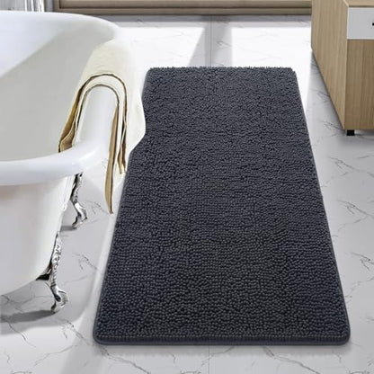 LOCHAS Luxury Bathroom Rug Shaggy Bath Mat 24 x 48 Inch, Dark Grey