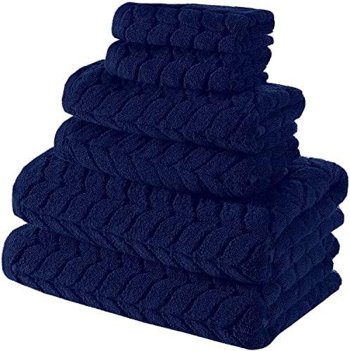 BAGNO MILANO Turkish Cotton Bath Towels, Hand Towels - Soft Plush Jacquard Collection Luxury Towels Set (Navy, Hand Towel Set of 4)