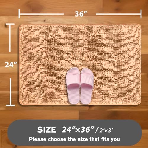Peach Bathroom Rugs – Absorbent and Washable Bath Mat, Non-Slip, Thick Soft Chenille Bath Rugs for Bathroom Floor, Shower, Sink - 24" x 36"