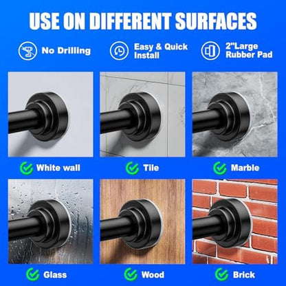 Ausemku Shower Curtain Rod - 32-68 Inch Rustproof Tension Rod, Non-Slip Spring Design, No Drilling Adjustable Curtain Rod for Bathroom, Kitchen, and Closet（Black）
