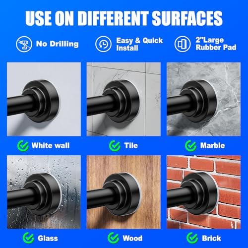 Ausemku Shower Curtain Rod Tension - 32-80 Inch Never Rust Non-Slip Spring Tension Curtain Rod No Drilling Stainless Steel Curtain Rod Use Bathroom Kitchen（Black）
