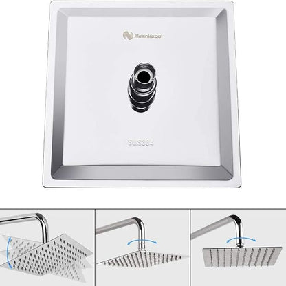 NearMoon Square Rain Shower Head With Extension Arm, Large Stainless Steel Rainfall Shower-Waterfall Full Body Coverage (16 Inch, Chrome)