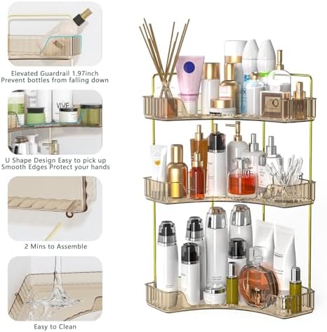 Webetop 3 Tier Corner Bathroom Organizer Countertop for Skincare & Dresser