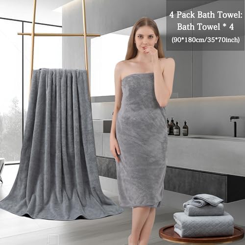 Ycosy Gray Bath Towels Set 35x70 Inches - Luxury 600 GSM Oversized Bath Sheet Towel,Extra Large Microfiber - Quick Dry,Highly Absorbent,Super Soft Shower Towels Spa Hotel Bathroom Towel Set (4-Pack)