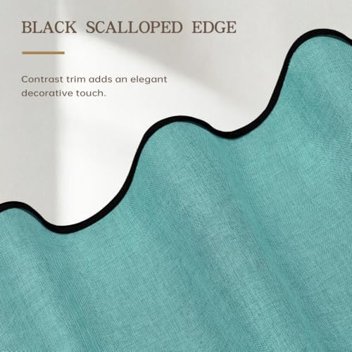 Furlinic No Hook Shower Curtain 48x75 Waterproof Scalloped Stall Linen Teal