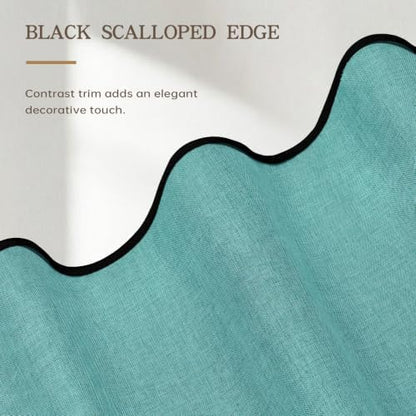 Furlinic No Hook Scalloped Shower Curtain Boho Teal Waterproof Linen 55x78