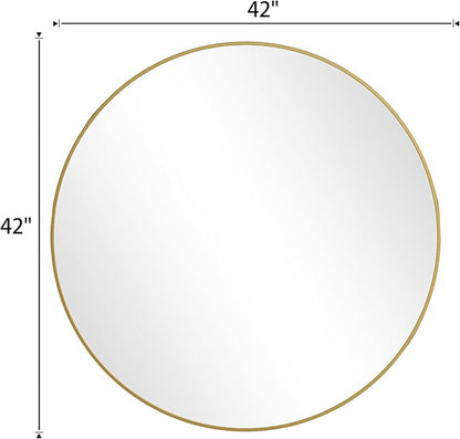 BEAUTYPEAK 42 Inch Round Mirror, Metal Frame Circle Mirror, Gold | Wall Mounted for Entryway, Bathroom, Vanity, Living Room