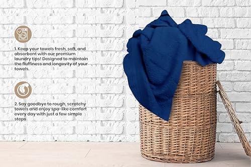 Bath Towels Bulk Set of 12 – 24" x 50" – 100% Cotton Terry, Soft, Quick-Dry & Highly Absorbent – Navy Blue Towels for Bathroom, Spa, Gym, Hotel, Pool & Everyday Use