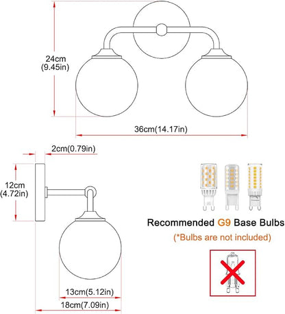 Industrial Matte Black 2-Lights Bathroom Light Fixtures, Vanity Wall Sconce Lighting with Milky White Glass Shade, Modern Bathroom Vanity Lighting, Wall Sconces over Mirror Dressing Table Bedroom