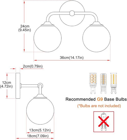 Industrial Matte Black 2-Lights Bathroom Light Fixtures, Vanity Wall Sconce Lighting with Milky White Glass Shade, Modern Bathroom Vanity Lighting, Wall Sconces over Mirror Dressing Table Bedroom
