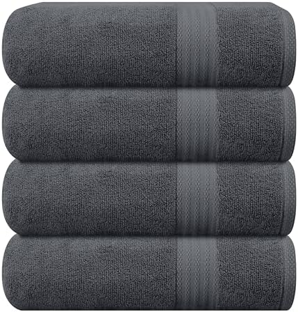 GLAMBURG Premium Cotton 4 Pack Bath Towel Set - 100% Pure Cotton - 4 Bath Towels 27x54 - Ideal for Everyday use - Ultra Soft & Highly Absorbent - Charcoal