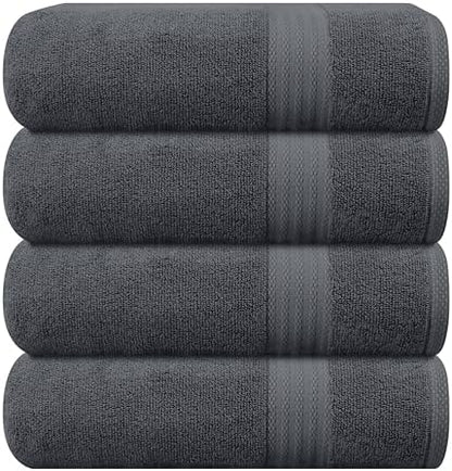 GLAMBURG Premium Cotton 4 Pack Bath Towel Set - 100% Pure Cotton - 4 Bath Towels 27x54 - Ideal for Everyday use - Ultra Soft & Highly Absorbent - Charcoal