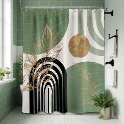 Sage Green and Gold Extra Long Shower Curtain, Tall 72X84 in