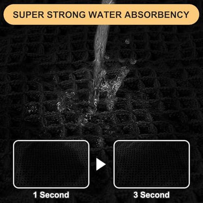 Upgrade Waffle Bath Mat, Boho Bathroom Rugs Absorbent Non Slip, Ultra Soft Bathroom Mat, Machine Washable Knit Bath Rugs with Herringbones for Bathroom, Bedroom, Kitchen, Shower, Tub, 32"x20", Black