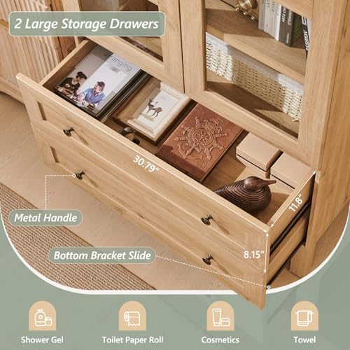 71" Tall Arched Bathroom Storage Cabinet, 4-Tier Wooden Bathroom, Natrual
