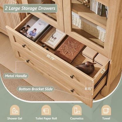 71" Tall Arched Bathroom Storage Cabinet, 4-Tier Wooden Bathroom, Natrual