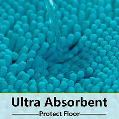 BOANKODU Bathroom Rugs Sets 2 Piece, Extra Soft Chenille Bath Mat Absorbent Bathroom Rug, Bathroom Mat with Non-Slip Bottom, Machine Washable Bath Rugs (32x20 Inch + 24x16 Inch, Turquoise)