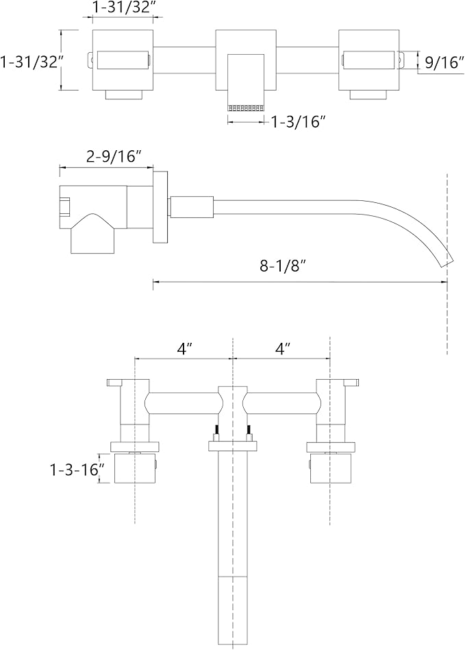 Sumerain Wall Mount Lavatory Faucet Two Handle Bathroom Faucet Brass Chrome