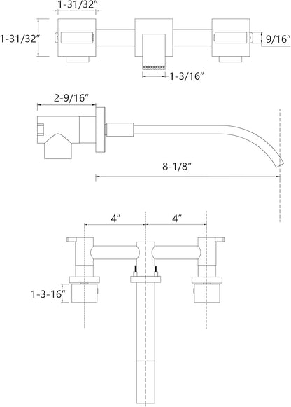 Sumerain Wall Mount Lavatory Faucet Two Handle Bathroom Faucet Brass Chrome