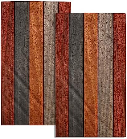 Orange Brown Wood Hand Towels Set of 2,Fall Rustic Wooden Plank Soft Absorbent Fingertip Towels Face Towels for Bathroom, Spa, Gym, Yoga, 28 x 14 Inch Thanksgiving Farmhouse Decor