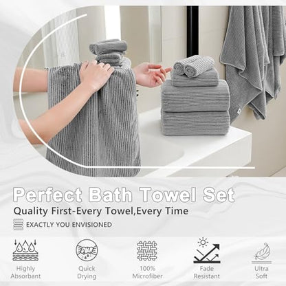 4 Piece Bath Towel Set 35"x70"Oversized Bath Towel for Bathroom Ultra Soft Fluffy Extra Large Bath Sheet Luxury Premium Bathroom Towel Highly Absorbent Quick Dry Shower Towel for Hotel Spa,Dark Grey