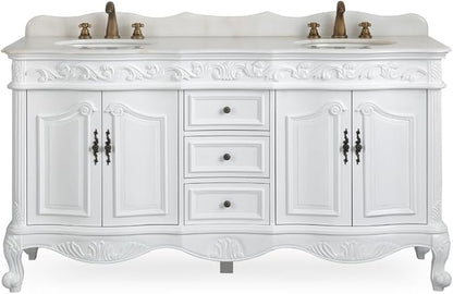 Benton Collection 64” Beckham Antique White Double Sink Bathroom Vanity with 2 Mirrors CF-3882W-AW-64-MIR-MIR