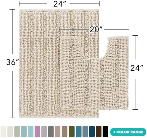 2-Piece Bathroom Rug Set with U-Shaped Mat, Soft Absorbent Chenille, Fog