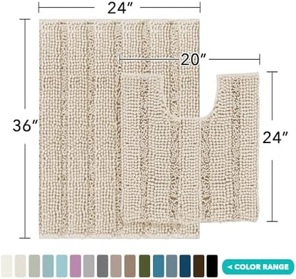 2-Piece Bathroom Rug Set with U-Shaped Mat, Soft Absorbent Chenille, Fog