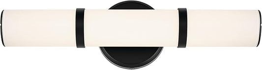Kichler Rosh 18" LED Small Bath Bar with White Glass in Black, Modern Minimalist, for Vanity, Fireplace, Buffet, Hallway, Vanity Mirror, (18" W x 5" H), 55187BKLED