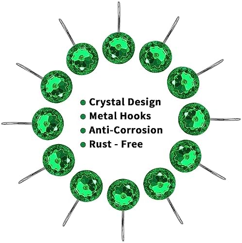 Green Diamond Crystal Bling Shower Curtain Hooks Rings for Bathroom,12PCS