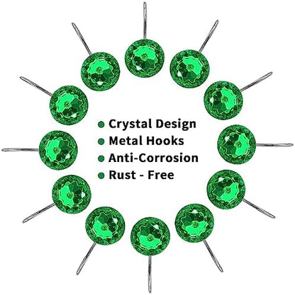 Green Diamond Crystal Bling Shower Curtain Hooks Rings for Bathroom,12PCS