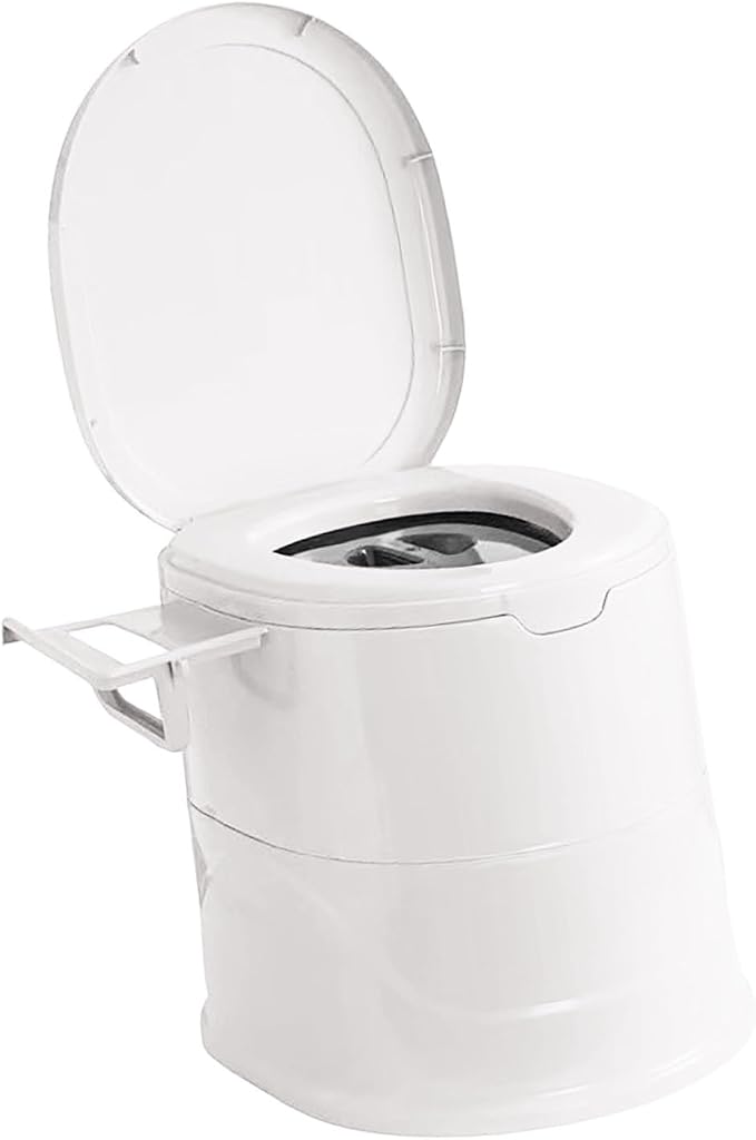 Portable Toilet for Camping, Indoor Outdoor Commode with 2 Detachable Inner Bucket, Removable Paper Holder, Toilet Brush, Travel Toilets for Camping, Hiking, Boat, Van, Emergency Use (White1)