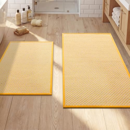 YIHOUSE Yellow Bathroom Rugs Sets 2 Pieces,Thin Bath Mat Quick Dry