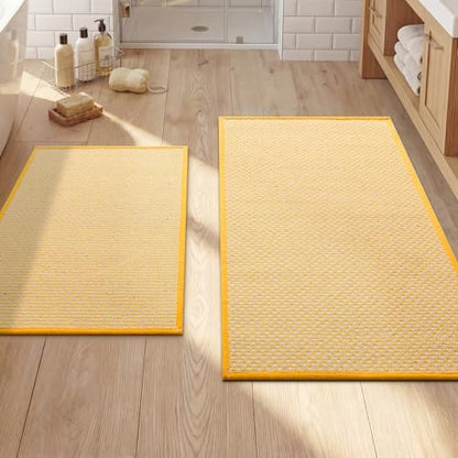 YIHOUSE Yellow Bathroom Rugs Sets 2 Pieces,Thin Bath Mat Quick Dry
