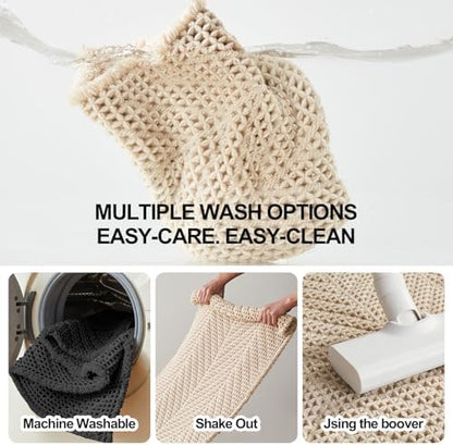 Sunfly Waffle Bath Mat, Boho Bath Rugs for Bathroom Floor Super Absorbent & Quick Dry, Non-Slip Washable Bath Mat with Tassels, Ultra Soft Farmhouse Bathroom Decor 24"*48" Beige